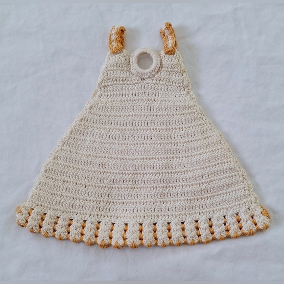 Vintage Handmade Knit Crochet Dress Hot Pad Pot Holder Cottagecore Grandmacore - Picture 5 of 6
